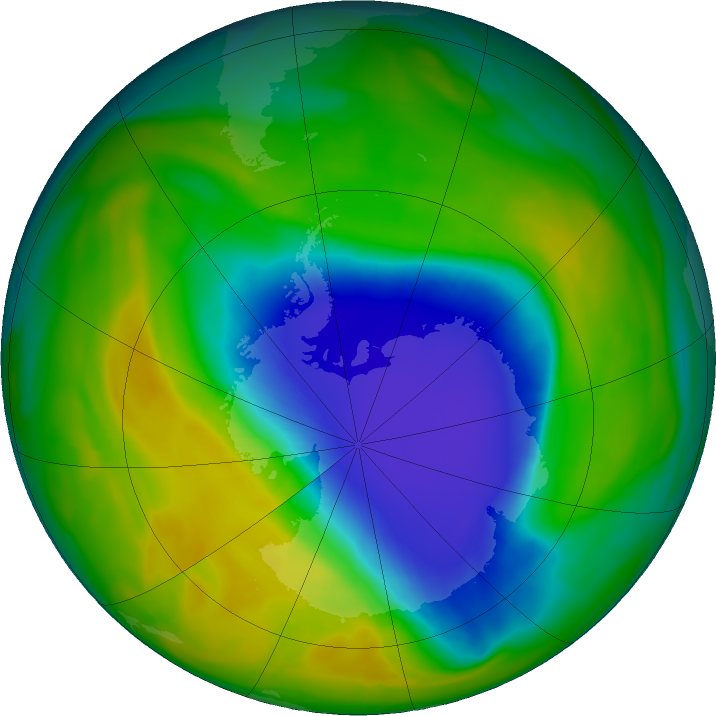 Antarctic ozone map for 28 October 2016